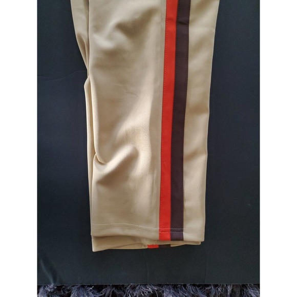 Jian Wang 2XL Men's 2 Pc Retro Zip Up Pockets Beige Striped Trim Track Suit - Picture 7 of 15